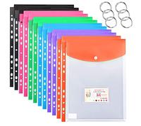 12 Piezas Carpetas Plastico A4, Carpeta para Documentos A4 Bolsillos Perforados de Plástico a4 con Botón, Etiquetas y Anillo, Carpetas Para Archivo para Oficina Hogar Escuela 6 colores
