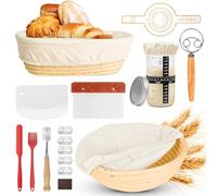 12 Piezas Cesta de Fermentación, Cesta de Fermentación para Pan 25,4cm&23,5, Kit Completo de Panadero, Funda, Raspador de Masa y Cepillo, Cesta para Pan de Masa Madre para Principiantes