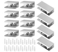 12 Piezas Clip de Vidrio, Livianos de Alta Dureza Soporte Estante Cristal, Rango Ajustable de 6 mm-20 mm (4 Orificios Dobles, 8 Orificios Simples), para Sujetar Vidrio, Vitrinas, Mamparas, Etc (plata)