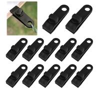 12 Piezas Clips de Lona para Tienda de Campaña, Ajustables Pinzas para Lonas, Reutilizables Clips de Tienda, para Campaña, Lona, Toldo, Cubierta de Barco, Cubierta de Piscina, Exteriores (Negro)