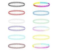 12 Piezas Collar Elástico, Juego de Cadena de Gargantilla,Collar de Arco Iris Gargantilla Collares Joyería de Moda Bisutería para Niñas Niñas Niños Mujer Goma Elástica Plástico(M02)
