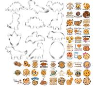 12 piezas cortadores de galletas para niños con 50 pegatinas de dibujos animados de galletas, cortadores de galletas de dinosaurio, juego de moldes de fiesta de dinosaurios para niños