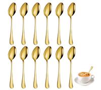 12 Piezas Cucharas Cafe Dorado, 13.6cm Cucharas de Postre Acero Inoxidable, Cucharas Soperas, Cucharitas Cafe Pequeñas, Cucharillas Postre para Adecuado Para el Hogar, Restaurante, Hotel, Boda, Fiesta