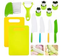12 Piezas Cuchillo Niños Montessori, Juego de Cuchillos para Niños para Cocinar de Verdad con Tabla para Cortar Verduras, Cortadores de Patatas, Cortador Arruga