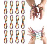 12 Piezas Cuerdas de Arco Iris,Cuerda Juego,Cuerda De Dedos Para Niños,Juegos De Habilidad, El Cordon Arcoiris,Cuerda De Cuerda Arcoíris,Uego de Hilos para Niñas y Niños,Longitud 165cm
