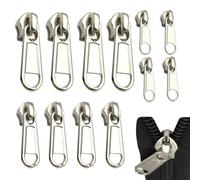 12 Piezas Cursor Cremallera Reparación, Cremalleras Diferentes Tamaño, Deslizador Cierre de Cremallera Clipsable 3 Tamaños Reparación Cierre Brillo, Plata