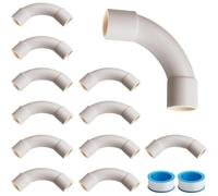 12 piezas de accesorios de tubería de PVC con 2 rollos de cinta de sellado flexible impermeable blanco conducto codo juntas sin rebabas pared interior 100 mm longitud 25 mm diámetro fontanería hogar