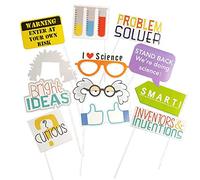 12 piezas de accesorios para cabina de fotos científica con palo de cientista loco para selfies de química para laboratorio, suministros de fiesta para niños y niñas, primer día de fiesta