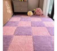 12 piezas de azulejos entrelazados - Tapetes de espuma de felpa esponjosos, suaves, antideslizantes, cortables, protectores para dormitorio, sala de estar, sala de juegos, tatami mesita de noche (rosa