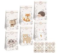 12 Piezas De Bolsas De Papel Kraft Con 18 Pegatinas, Bolsas De Regalo Para Galletas, Bolsas De Regalo De Animales, Bolsas De Dulces, Bolsas De Regalo De Papel Para Juguetes Y Snacks