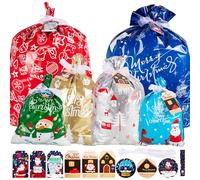 12 piezas de bolsas de regalo de Navidad con cordón Paquete múltiple Extra grande mediano pequeño Bolsas de regalo de Navidad de papel de aluminio Bolsas de regalo de Navidad Bolsas de regalo de
