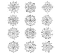 12 piezas de broches de diamantes de imitación plateados kit de broches pequeños de plata recorte de cristal flor broches alfileres de Navidad decoración para novia dama de honor boda corsé vestido