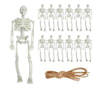 12 piezas de calavera para decoración, estatuillas realistas, articuladas, 5 m de cordón, juguetes de Halloween