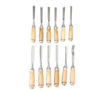 12 piezas de cincel para madera, hoja de acero para herramientas y mango de madera resistente a los golpes, cincel para madera, pala plana de acero