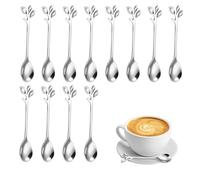 12 Piezas de Cuchara de Café de Hoja de Acero Inoxidable, Mini Cuchara de Café con Diseño de Rama, Cuchara de Postre, Juego de Cucharas de Té, para Agua, Leche, Café, Postre, Bebidas (Plata)