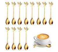 12 Piezas de Cuchara de Café de Hoja de Acero Inoxidable, Mini Cuchara de Café con Diseño de Rama, Cuchara de Postre, Juego de Cucharas de Té, para Agua, Leche, Café, Postre, Bebidas (Plata) (Oro)