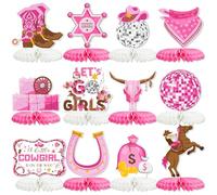 12 piezas de decoración de fiesta de vaquera, centros de mesa de panal de abeja para mesas, decoración de fiesta de niñas para cumpleaños, baby shower, suministros rosa