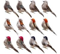 12 piezas de decoración de pájaros artificiales con clip, gorrión realista, plumas cubiertas de 4 pulgadas, adornos para manualidades, decoración de árbol de Navidad, exhibición de temporada