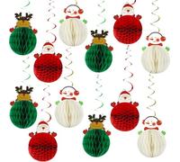 12 piezas de decoración de remolino colgante de Navidad, bolas de panal, Papá Noel, reno, muñeco de nieve, remolinos de techo, decoraciones colgantes para Navidad, invierno, suministros de fiesta