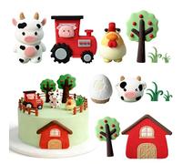 12 piezas de decoración para tarta temática granja, tractor, casa roja, gallo, vaca, decoración para fiestas de cumpleaños