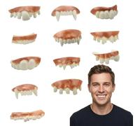 12 piezas de dientes falsos de vampiro con dientes falsos para disfraz de Halloween, fiestas de disfraces y fiestas de adultos, bromas divertidas y accesorios de monstruo
