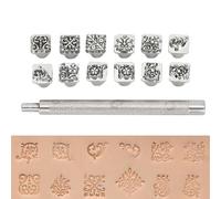 12 piezas de herramientas de estampado de cuero, herramienta de punzón de estampado, juego de sellos de diferentes formas, kit de herramientas de biselado en relieve