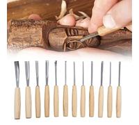 12 piezas de herramientas para tallar madera, juego de cinceles de acero con mango de madera con estuche de lona para grabado de carpintería DIY