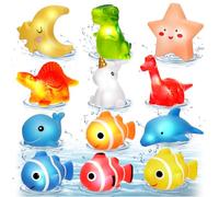 12 Piezas de Juguetes de baño iluminados, luz Intermitente Que Cambia de Color en el Agua, Juego de Juguetes de Animales de Goma Preescolar para Niños para el Agua, Bañera, Ducha o Piscina