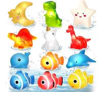 12 Piezas de Juguetes de baño iluminados, luz Intermitente Que Cambia de Color en el Agua, Juego de Juguetes de Animales de Goma Preescolar para Niños para el Agua, Bañera, Ducha o Piscina