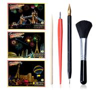 12 piezas de papel para rascar, serie de arte nocturno DIY City Craft Scratch Board, juego de arte DIY de monumentos famosos de la ciudad, c