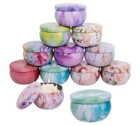 12 piezas de pequeñas latas de vela, recipientes para hacer velas, latas de metal para fabricación de velas de 65 ml, recipientes redondos de almacenamiento de velas en paquete grande, latas de vela