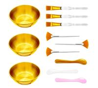 12 piezas de suministros faciales de esteticista, 3 cuencos faciales dorados, 3 aplicadores de máscara de barro, 3 cepillos en forma de abanico, 3 cepillos planos, juego de cuenco facial y cepillo y
