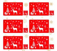 12 Piezas Decoración Navideña Mantel Comedor y Posavasos, Resistentes al Calor de PVC Renos Navidad Lavables para la Decoración de La Mesa de Comedor en casa