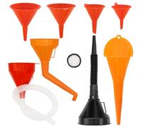 12 Piezas Embudos de Plástico Flexible con Cuello Largo y Flexible, Universal Embudos con Manguera y Filtro para Cambio de Aceite para Motocicleta, Automóvil, Máquina Automotriz - Rojo/Naranja/Negro