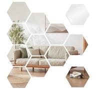 12 Piezas Espejo Adhesivo Pared Acrílico, Hexagonal Espejos Puerta 126x110x63mm, Vinilo Espejo para La Sala de Estar, Dormitorio, Cuarto de Baño de La Pared de Bricolaje