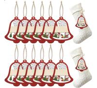 12 Piezas Etiquetas Navidad Calcetines para Regalo Campanas Colgantes de Madera en Espacio para Nombre Mensaje Adornos Navideños con Cuerdas para Árboles de Navidad Boda Cumpleaños DIY