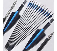 12 Piezas Flechas de Fibra de Carbono 30 Pulgadas Caza Objetivo de Práctica Fiechas Spine 500 para Arco Recurvo Arco Compuesto Arco Largo (Azul+Negro)