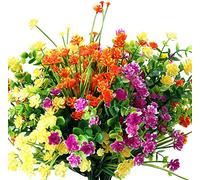 12 Piezas Flores Artificiales 6 Tipos de Plantas de Arbustos Resistentes a Los Rayos UV al Aire Libre para Maceta Colgante Decoración de ventana de Porche de Boda Casa (Amarillo, Naranja, Fucsia)