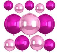 12 Piezas Globos Redondos de Aluminio 56 cm 46 cm 38 cm 25 cm Globos Redondos Gigantes 4D para Cumpleaños, Bodas, Graduación, Baby Shower(Violeta Rojizo+Rosa)