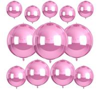 12 Piezas Globos Redondos de Aluminio 56 cm 46 cm 38 cm 25 cm Globos Redondos Gigantes 4D para Cumpleaños, Bodas, Graduación, Baby Shower (Rosa)