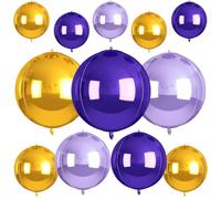 12 Piezas Globos Redondos de Aluminio 56 cm 46 cm 38 cm 25 cm Globos Redondos Gigantes 4D para Cumpleaños, Bodas, Graduación, Baby Shower(Morado Claro+Morado Oscuro+Dorado)