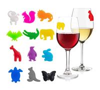 12 Piezas Identificador de Copas,Silicone Marcadores de Copas Multicolor Encantos de Copa de Vino Accesorios de Decoración de copa de vino Animales Terrestres Gadgets de reconocimiento de Copa de Vino