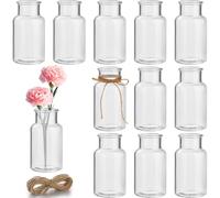 12 Piezas Jarrones Cristal 125ml con Cuerda Yute 5M, Botellas para Flores Pequeñas Transparentes, Jarrón Decoración Mesa Mini, Floreros Decorativos Modernos para Hogar, Boda, Jardín, Cumpleaños Fiesta