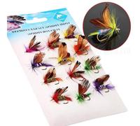 12 piezas/juego de señuelos de pesca con mosca seca, varios tipos de señuelos para trucha, salmón, moscas