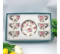 12 piezas Juego de Té de Estilo Europeo con Flores Rosas, Tazas y Platillos de Encaje Inglés, Tazas y Platillos, de Regalo, 90ml