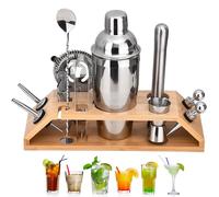 12 Piezas Kit Coctelera con Soporte Madera, 750ml Coctelería Acero Inoxidable, Herramientas Barman Profesional para Mezclar Bebidas, Juego Regalos Hogar, Barra para Mujeres, Hombres, Amantes Coctéles