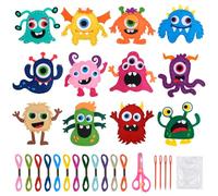 12 Piezas Kit Costura Niños de Fieltro, Kit Manualidades Niños para Principiantes, Set Completo de Costura Monstruo de Fieltro, DIY Costura Regalo Niñas 6 7 8 9 10 Años