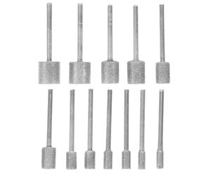 12 Piezas Kit de Brocas de Diamante para Amolar Cilíndricas | Aleación, Plata, para Vidrio y Cerámica, Tallado y Desbarbado, Uso en Bricolaje y Modelos
