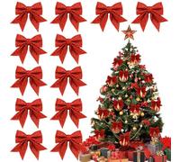 12 Piezas Lazos Rojos Arbol Navidad, 12 x 15cm Lazos Arbol Navidad, Decoracion Arbol Navidad Lazo Purpurina, Arcos Navideños para Colgar para Guirnaldas, Regalos, Festividades, Fiestas