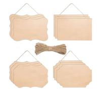 12 Piezas Letreros Colgante de Madera,4 Estilos Cartel de Madera Personalizado Sin Pintar con 2 Agujeros y 10 M Cuerda de Yute para Pirograbado,Pintura,Escritura,Decoración